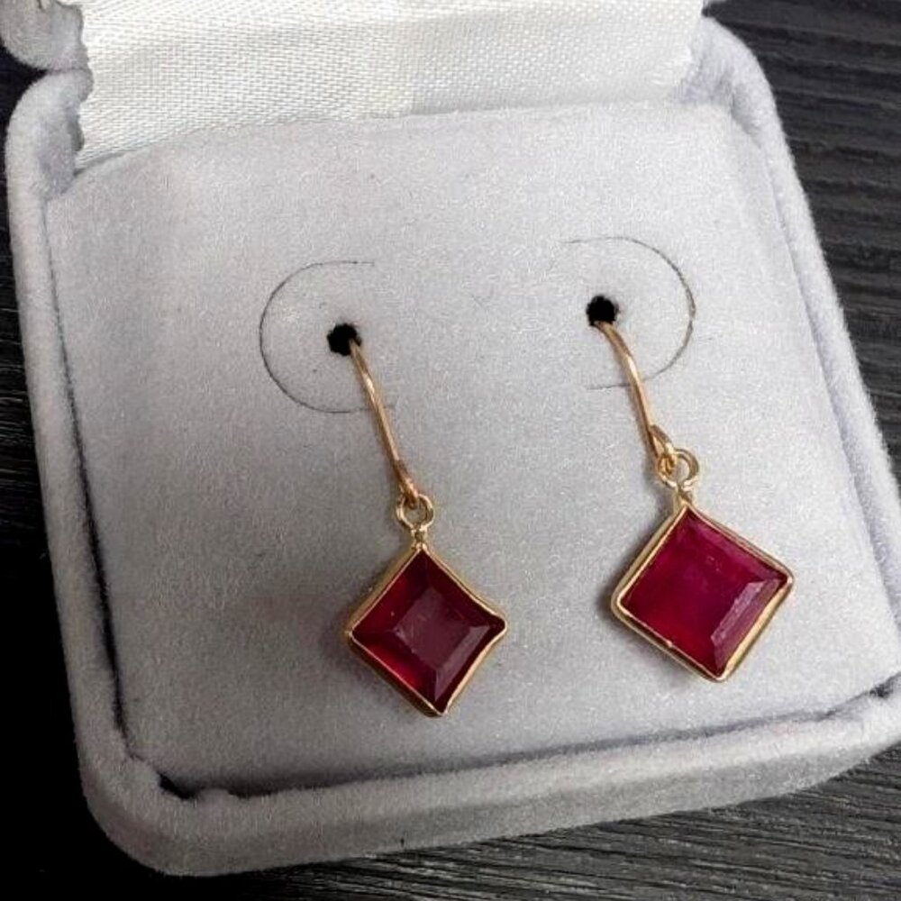 10K Yellow Gold Ruby 3.4Ct Earrings